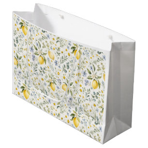 French Country Lemon and Wildflowers Pattern Large Gift Bag