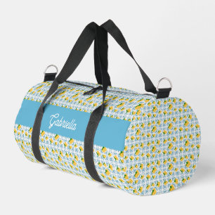French Country Lemon Blue Tile Monogram Duffle Bag