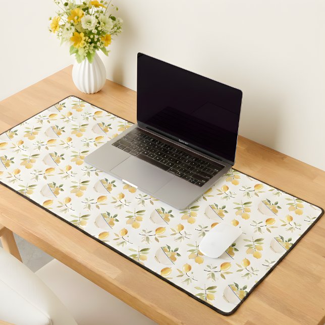 French Country Lemon Pattern Desk Mat (elegant cozy french country lemon pattern desk mat)