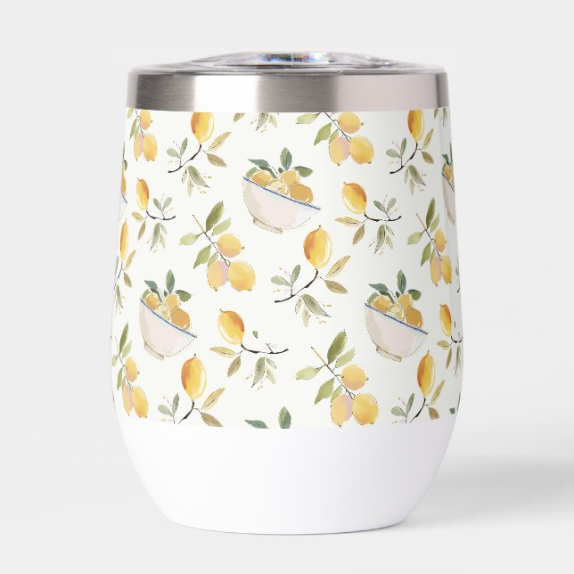 French Country Lemon Pattern Thermal Wine Tumbler (Front)