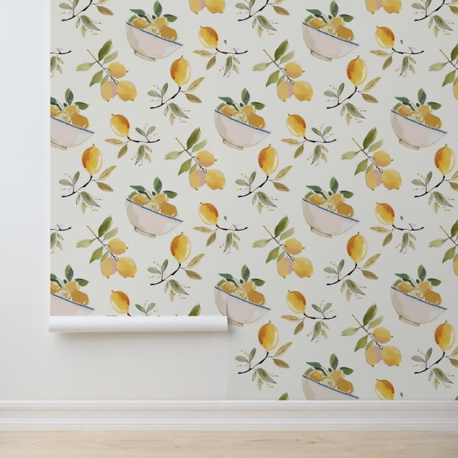 French Country Lemon Pattern Wallpaper (Application)