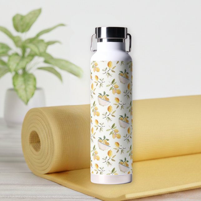 French Country Lemon Pattern Water Bottle (cute elegant french country lemon citrus pattern water bottle)
