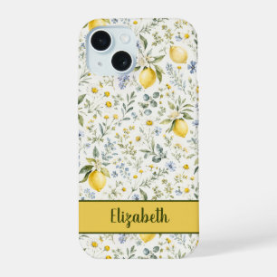 French Country Lemon Wildflower Custom Name  iPhone 15 Case
