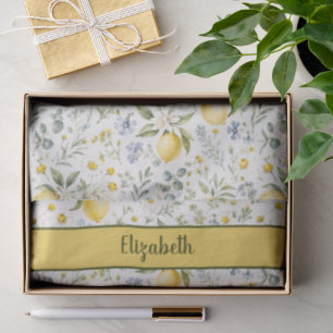 French Country Lemon Wildflower Custom Name Tissue Paper