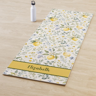 French Country Lemon Wildflower Custom Name Yoga Mat