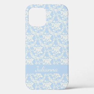 French Country Light Blue Floral Personalised iPhone 12 Case