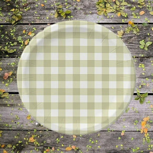 French Country Meadow Gingham - sage green plaid. Paper Plate