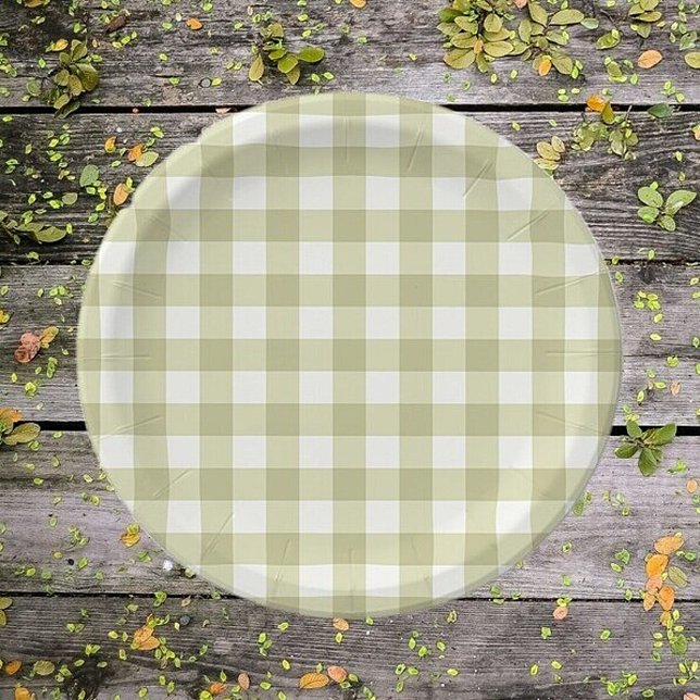 French Country Meadow Gingham - sage green plaid. Paper Plate (Creator Uploaded)