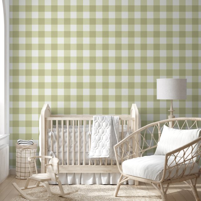 French Country Meadow Gingham - sage green plaid. Wallpaper (Kids)