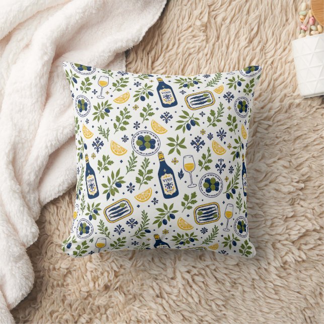 French Country Mediterranean Olive Wine Pattern Cushion (Blanket)