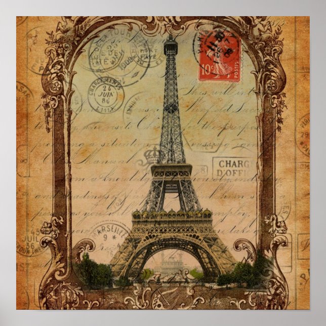 french country modern vintage paris eiffel tower poster (Front)
