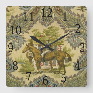 French Country Paisley Show Horse Print Clock