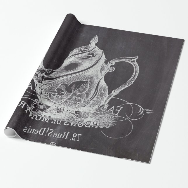 french country paris tea party chalkboard teapot wrapping paper (Unrolled)