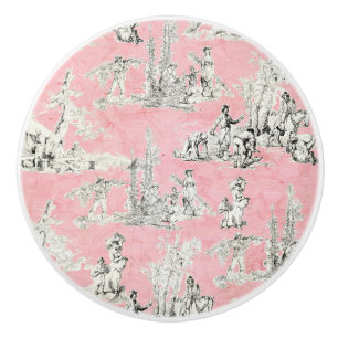 French Country Pink & Black Toile Pattern Ceramic Knob