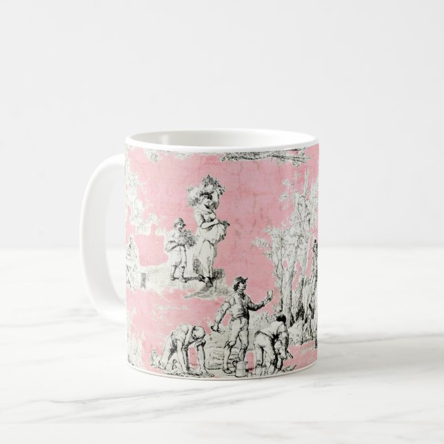 French Country Pink Toile Coffee Mug (Front Left)