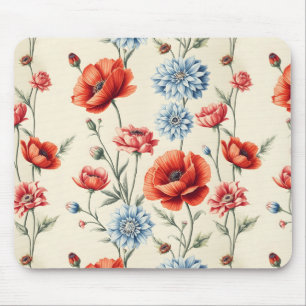 French Country Poppy and Dahlia Mouse Pad