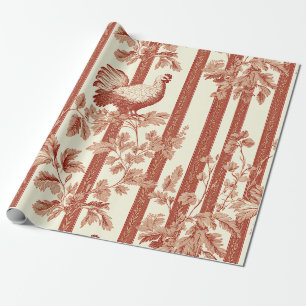 French Country Red Hen Floral Toile Pattern Wrapping Paper