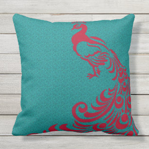 French-Country-Red_Peacocks-Outdoor-Indoor Outdoor Cushion