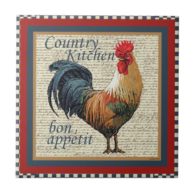French Country Rooster Bon Appetit Ceramic Tile (Front)