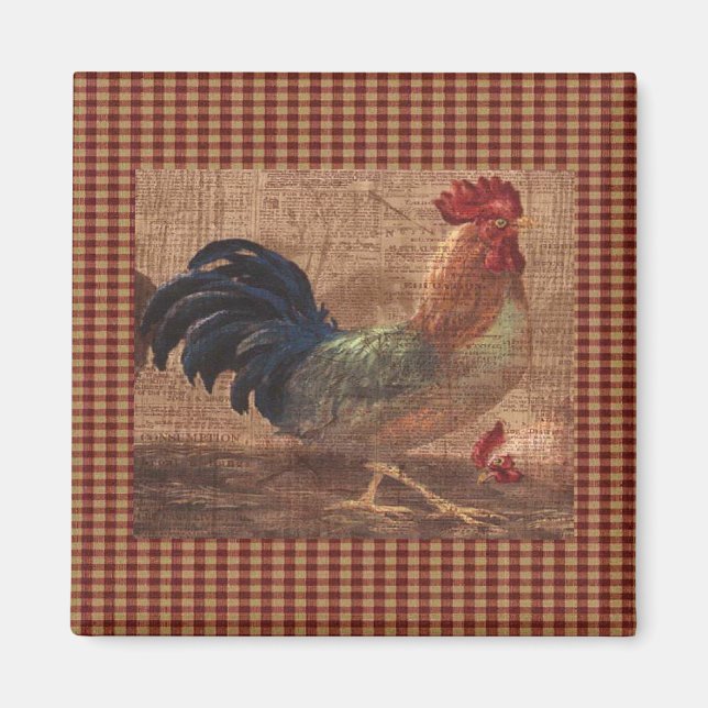 French Country Rooster/Hen Fridge Magnet (Front)