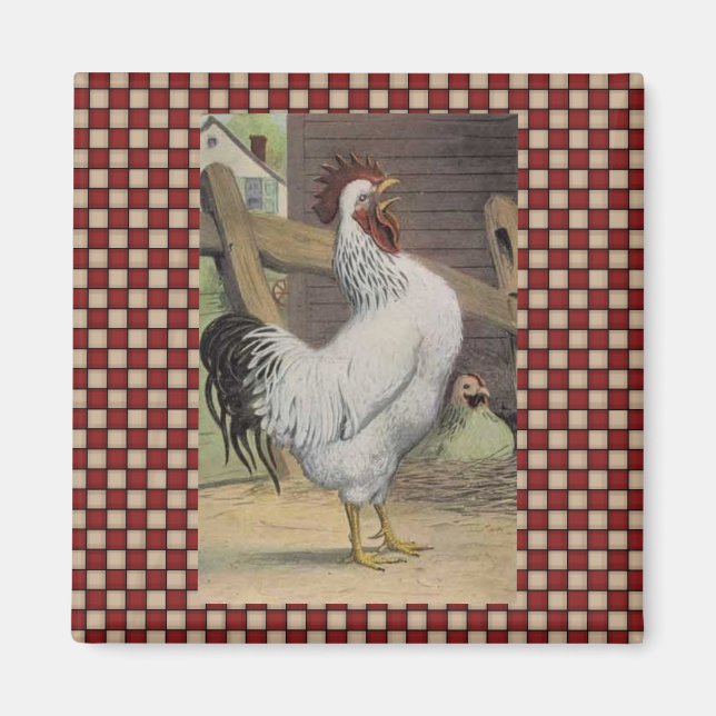 French Country Rooster Hen Fridge Magnet (Front)