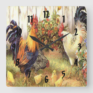French Country Rooster Hen Print Clock