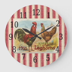 French Country Rooster, Hen Print Clock
