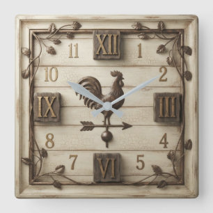 French Country Rooster Weather vane Square Wall Clock