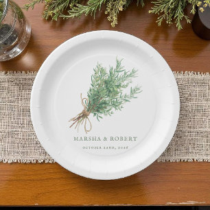 French Country Rosemary Rustic Botanical Wedding Paper Plate
