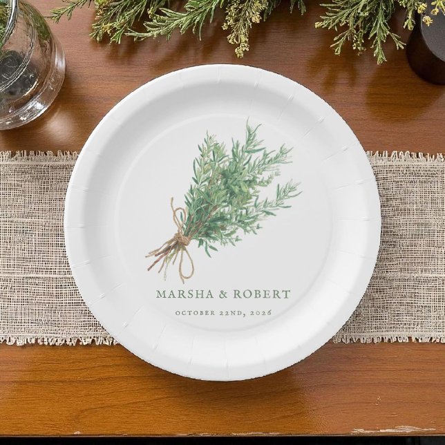French Country Rosemary Rustic Botanical Wedding Paper Plate (Creator Uploaded)
