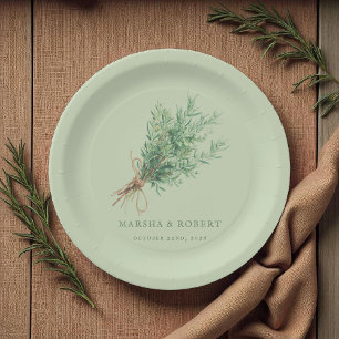 French Country Rosemary Rustic Botanical Wedding Paper Plate