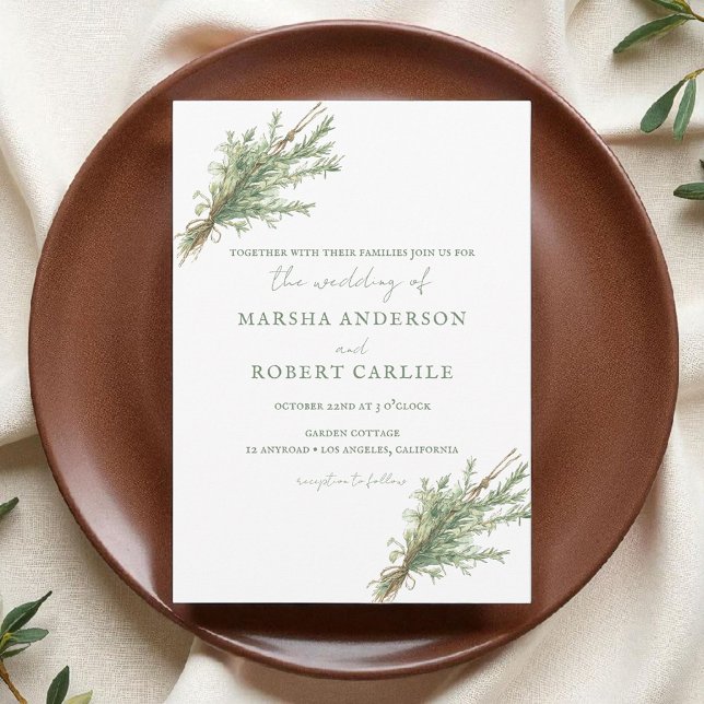 French Country Rosemary Sprigs with Twine Wedding Invitation (Creator Uploaded)