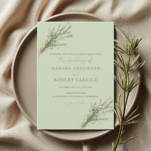 French Country Rosemary Sprigs with Twine Wedding Invitation