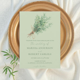 French Country Rosemary Sprigs with Twine Wedding Invitation