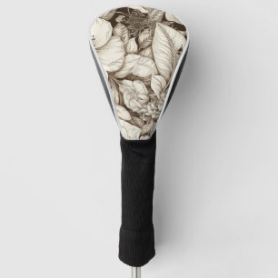 French Country Sepia Floral Botanical Cream Golf Head Cover