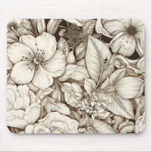 French Country Sepia Floral Botanical Cream Mouse Pad