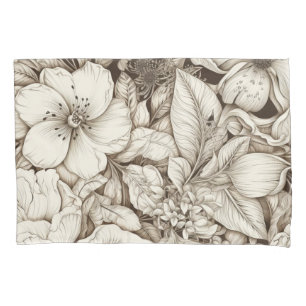 French Country Sepia Floral Botanical Cream Pillowcase