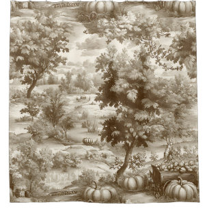 French Country Sepia Pumpkin Toile Pattern Shower Curtain