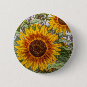 french country summer garden happy sunflower 6 cm round badge
