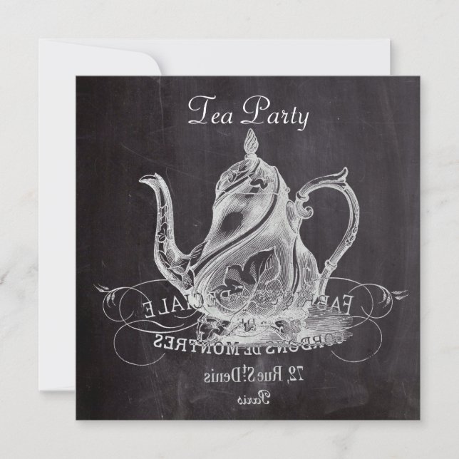french country teapot chalkboard tea party invitation (Front)