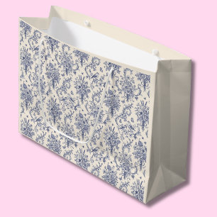 French Country Toile de Jouy Blue Pattern Large Gift Bag