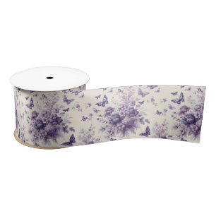 French Country Toile Fleurie Purple Butterflies Satin Ribbon
