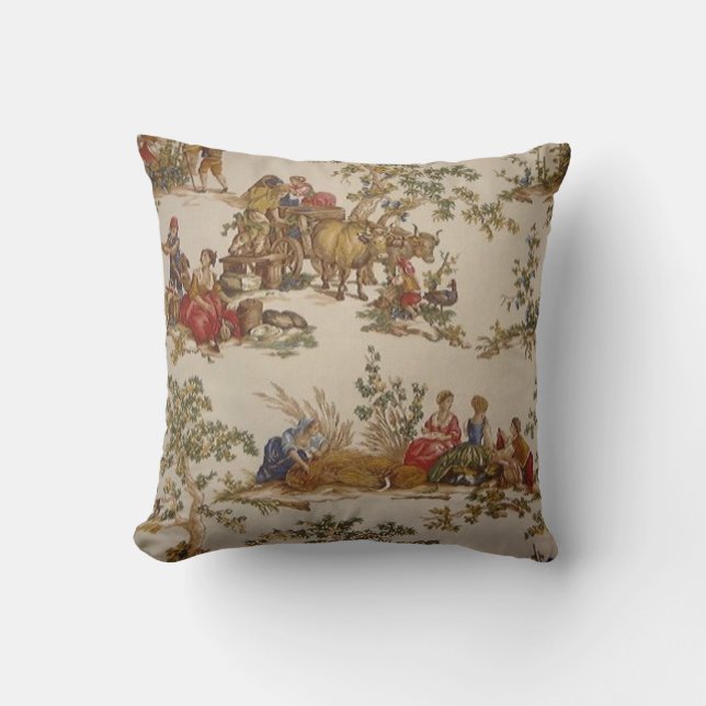 French Country Toile Print MoJo Throw Pillow (Front)