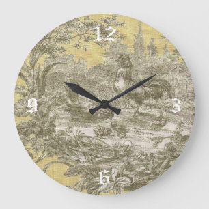 French Country Toile Rooster Butter Print Clock