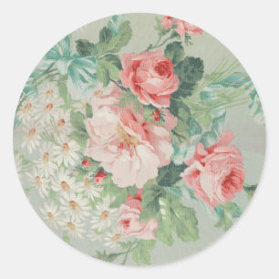 French Country Vintage Antique Cabbage Roses Classic Round Sticker
