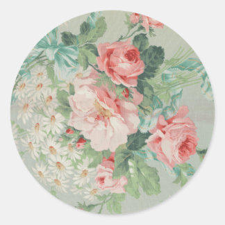 French Country Vintage Antique Cabbage Roses Classic Round Sticker