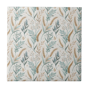 French Country Wheat & Wildflower Floral Pattern Ceramic Tile
