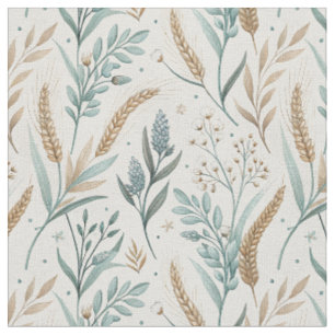 French Country Wheat & Wildflower Floral Pattern Fabric