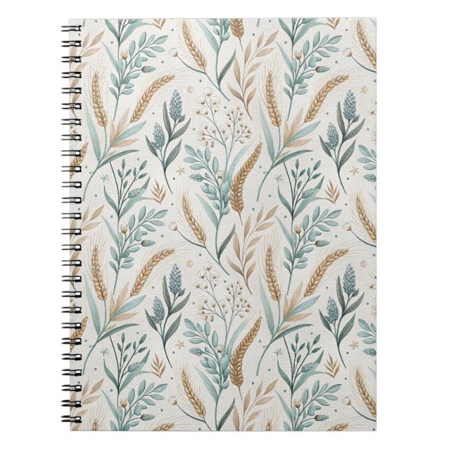 French Country Wheat & Wildflower Floral Pattern Notebook (Front)
