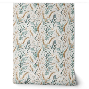 French Country Wheat & Wildflower Floral Pattern Wallpaper